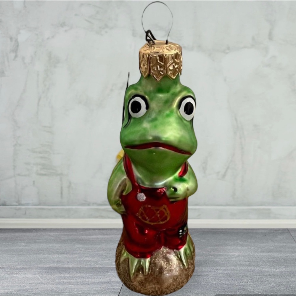 Christopher Radko Froggy Child Glass Ornament Red Overalls 910261